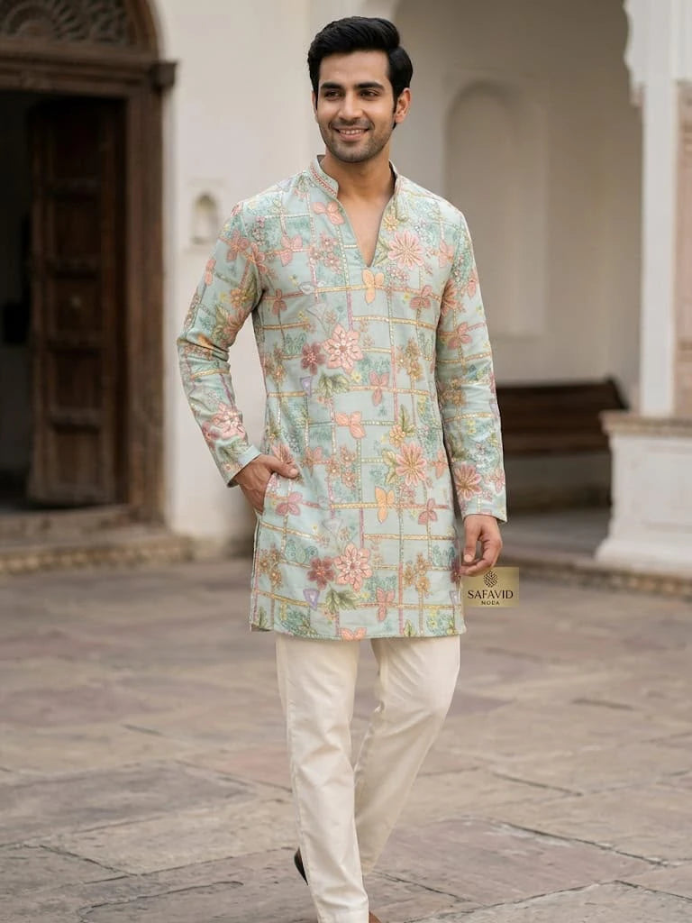 Shyam Enterprises' Trending Men's Short-Length Kurta with Heavy Work