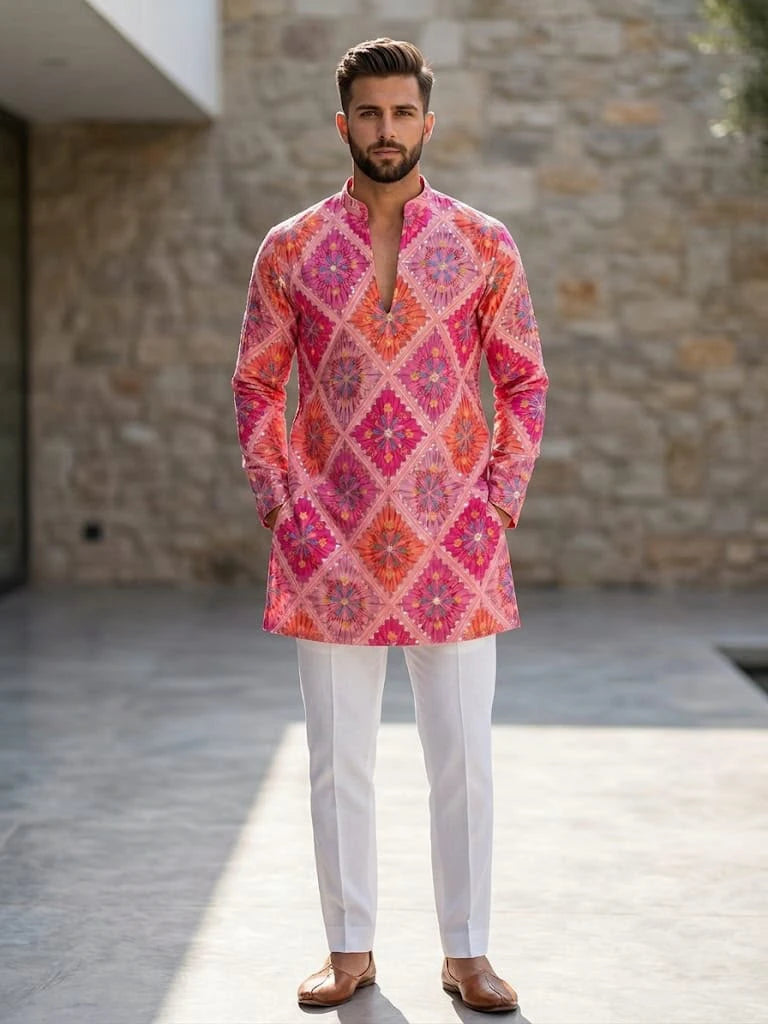 Shyam Enterprises' Trending Men's Short-Length Kurta with Heavy Work
