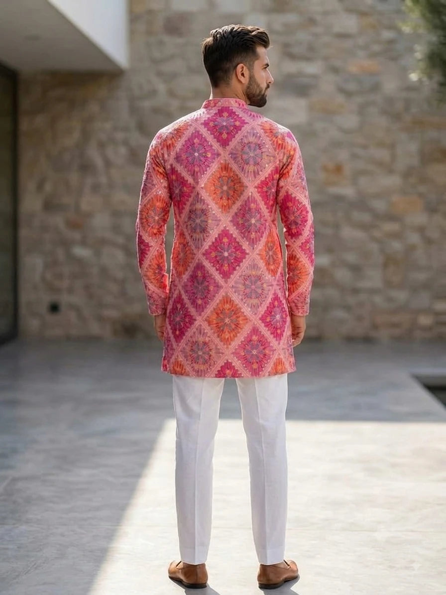 Shyam Enterprises' Trending Men's Short-Length Kurta with Heavy Work