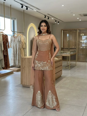 Desire Studio's Festive Designer Top, Palazzo & Belt Dupatta Set