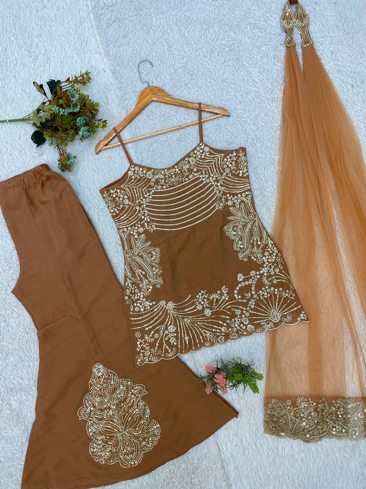 Desire Studio's Festive Designer Top, Palazzo & Belt Dupatta Set