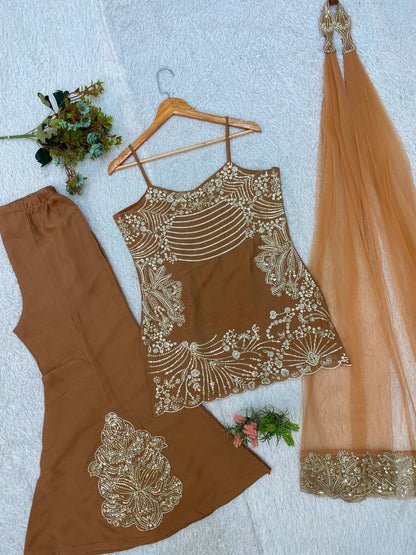 Desire Studio's Festive Designer Top, Palazzo & Belt Dupatta Set