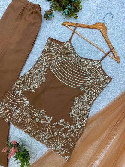 Desire Studio's Festive Designer Top, Palazzo & Belt Dupatta Set