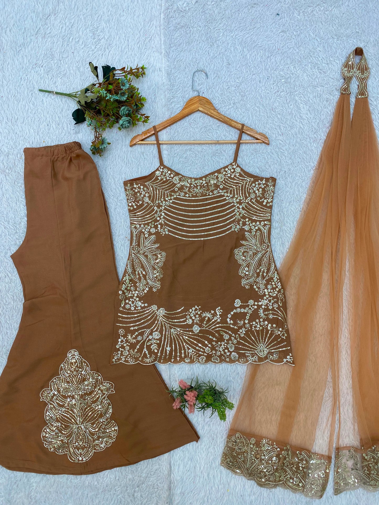 Desire Studio's Festive Designer Top, Palazzo & Belt Dupatta Set