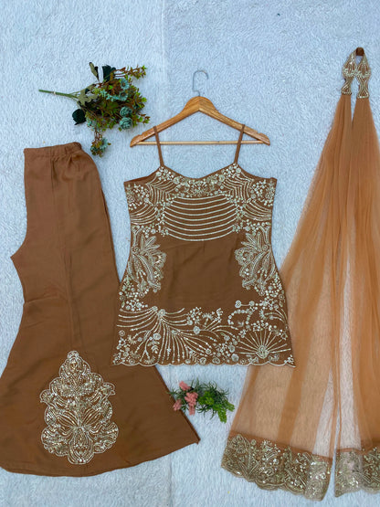 Desire Studio's Festive Designer Top, Palazzo & Belt Dupatta Set