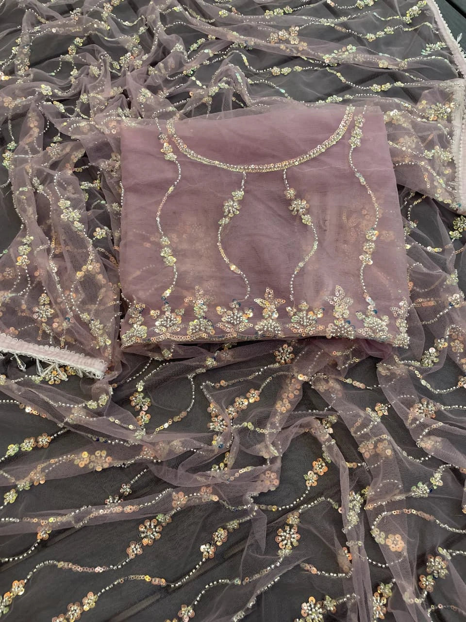Vastra Creation's Elegant Butterfly Net Saree with Beads, Moti & Sequin Work