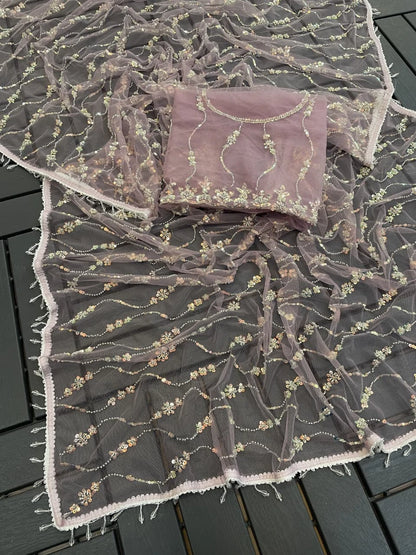 Vastra Creation's Elegant Butterfly Net Saree with Beads, Moti & Sequin Work