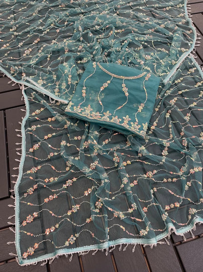 Vastra Creation's Elegant Butterfly Net Saree with Beads, Moti & Sequin Work