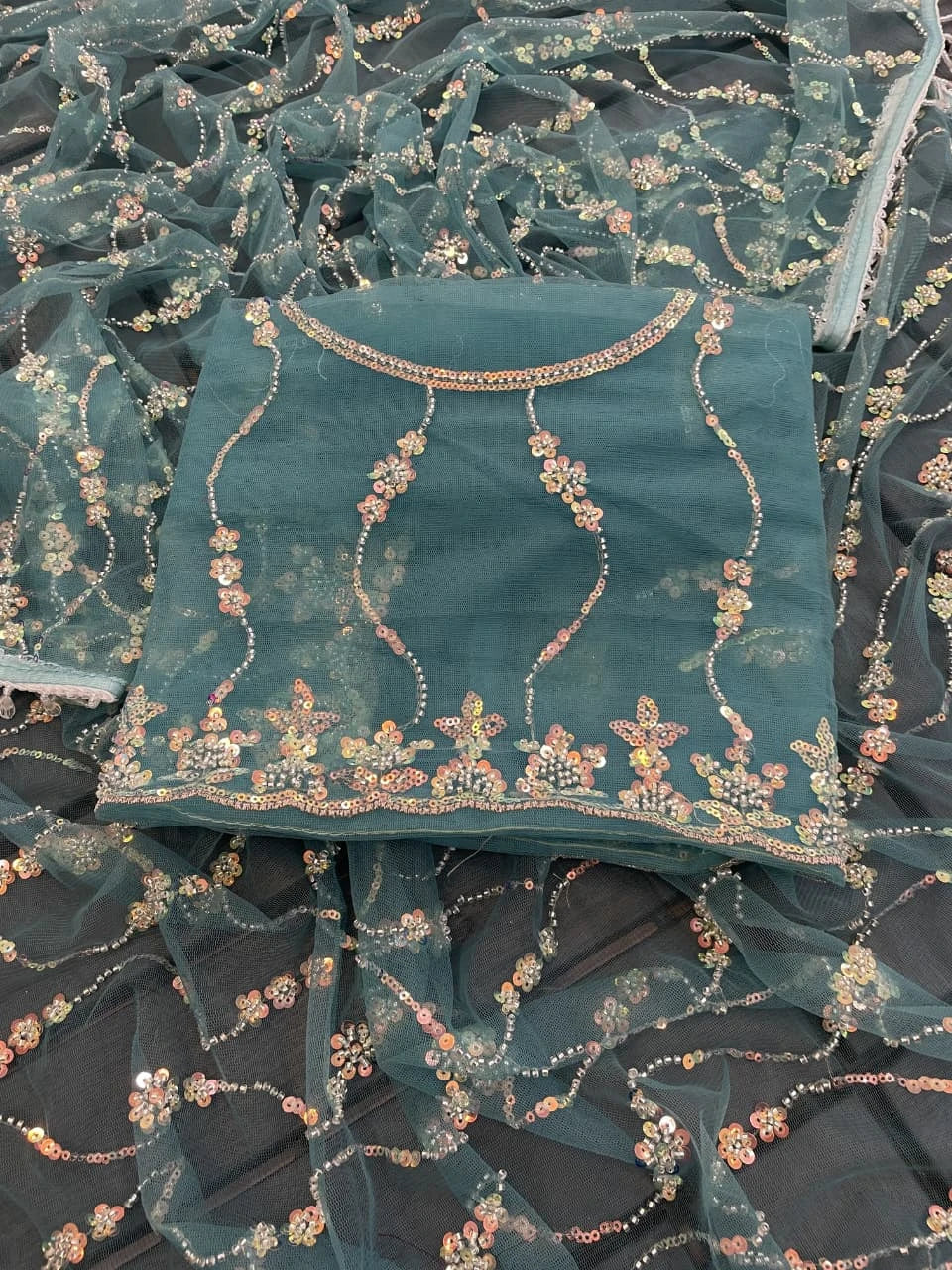 Vastra Creation's Elegant Butterfly Net Saree with Beads, Moti & Sequin Work
