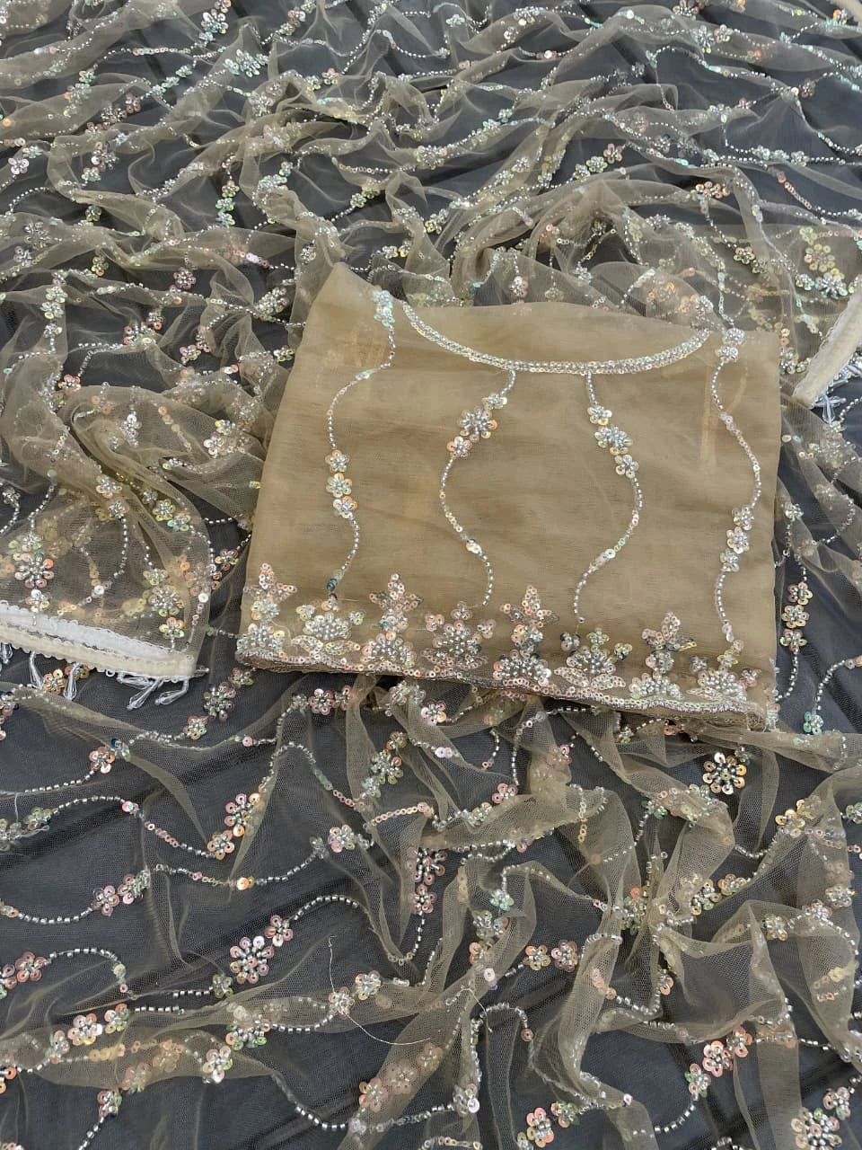 Vastra Creation's Elegant Butterfly Net Saree with Beads, Moti & Sequin Work
