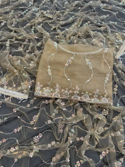 Vastra Creation's Elegant Butterfly Net Saree with Beads, Moti & Sequin Work