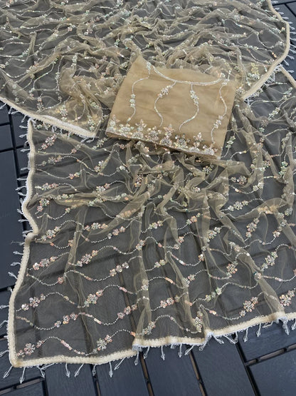 Vastra Creation's Elegant Butterfly Net Saree with Beads, Moti & Sequin Work