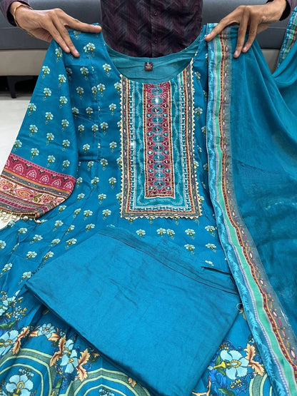 Vastra Creation's Rajasthani Full Anarkali Latkan Lace Round Set – 3 Piece
