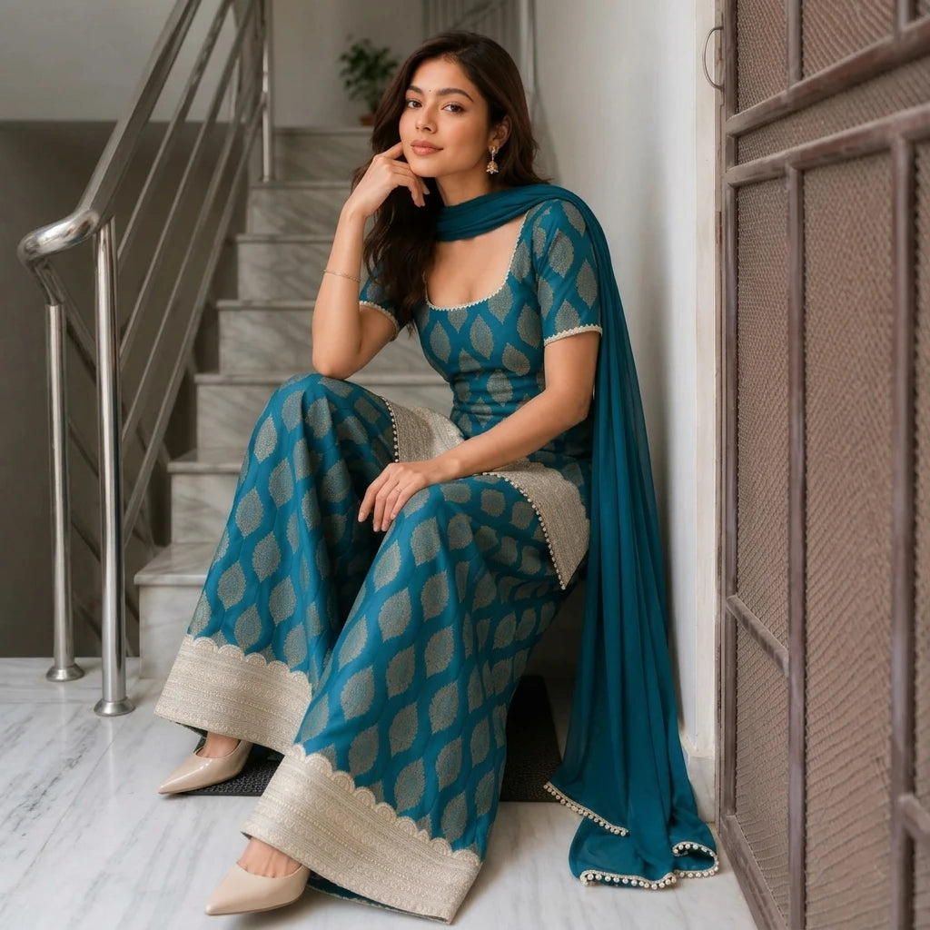 Vastra Creation's Premium Banarasi Sharara 3-Piece Set