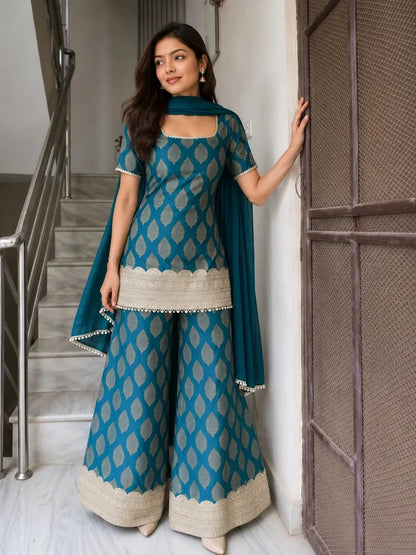 Vastra Creation's Premium Banarasi Sharara 3-Piece Set