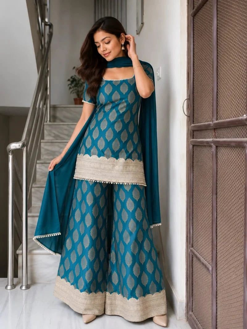 Vastra Creation's Premium Banarasi Sharara 3-Piece Set