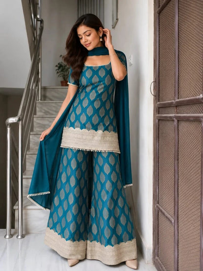 Vastra Creation's Premium Banarasi Sharara 3-Piece Set