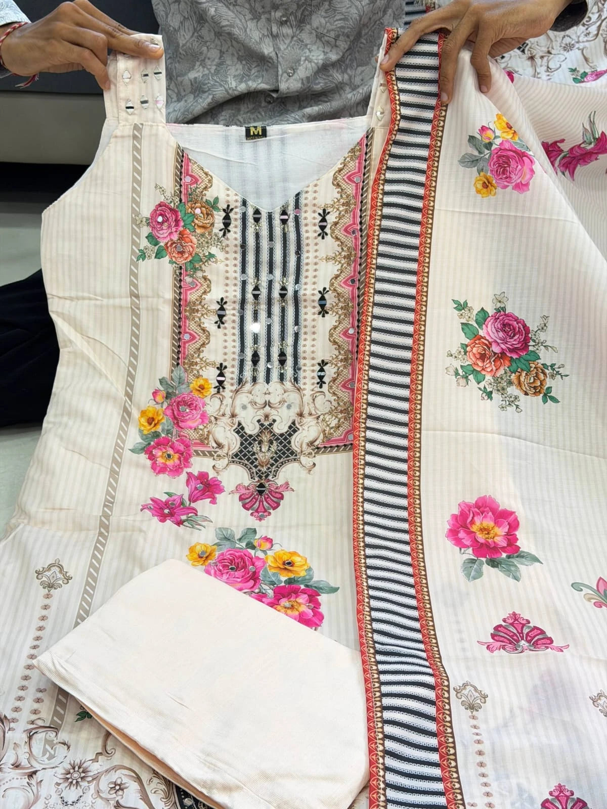 Vastra Creation's New Designer Pure Crepe Silk Mirror Work Top, Pant & Dupatta Set