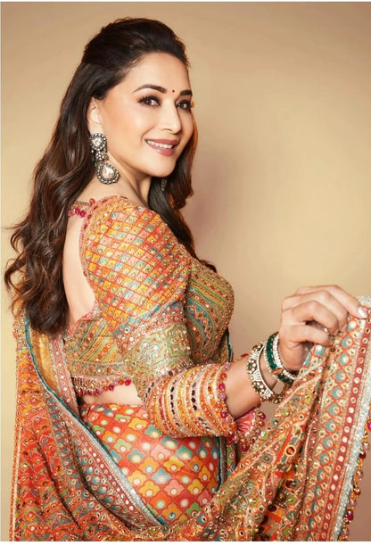 ASN Creats' Premium Chinon Silk Real Mirror Work Saree