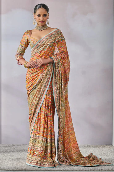 ASN Creats' Premium Chinon Silk Real Mirror Work Saree