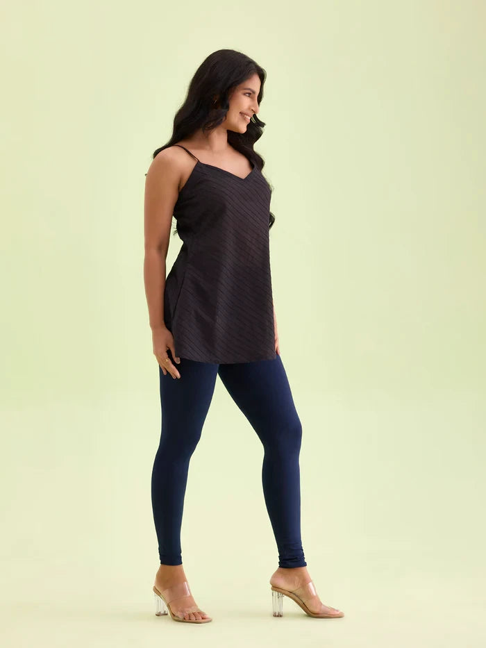 Go Colors Dark Navy Cotton Stretch Ankle Length Leggings