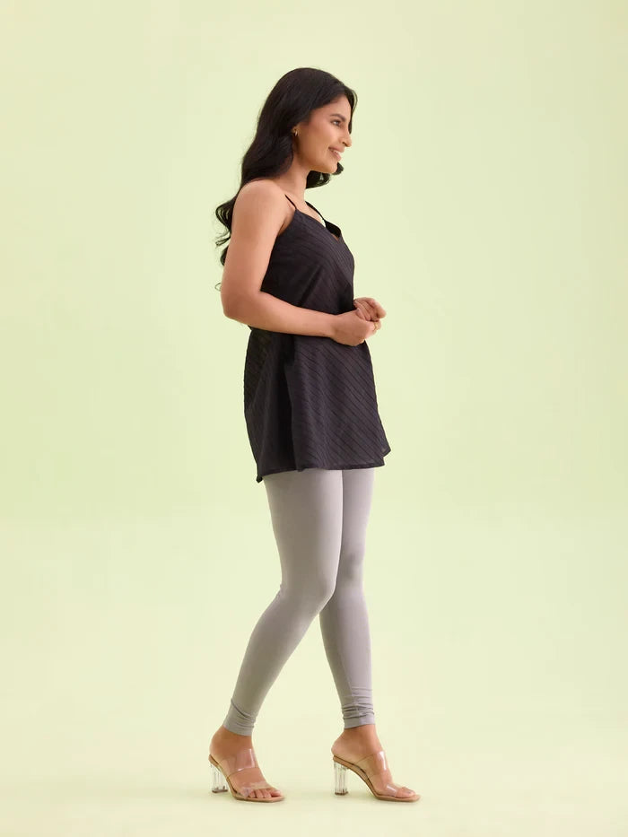 Go Colors Ebony Grey Cotton Stretch Ankle Length Leggings