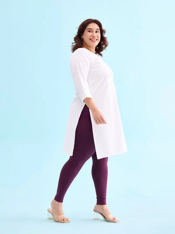 Go Colors Dark Purple Cotton Stretch Ankle Length Leggings