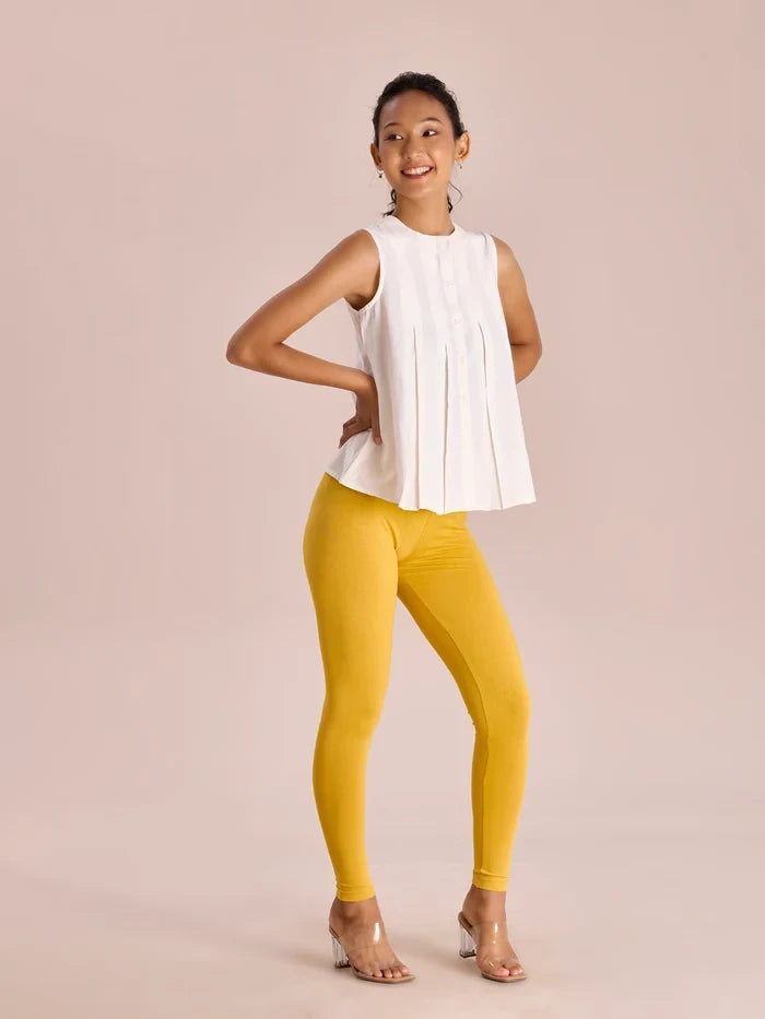 Go Colors Golden Yellow Cotton Stretch Ankle Length Leggings