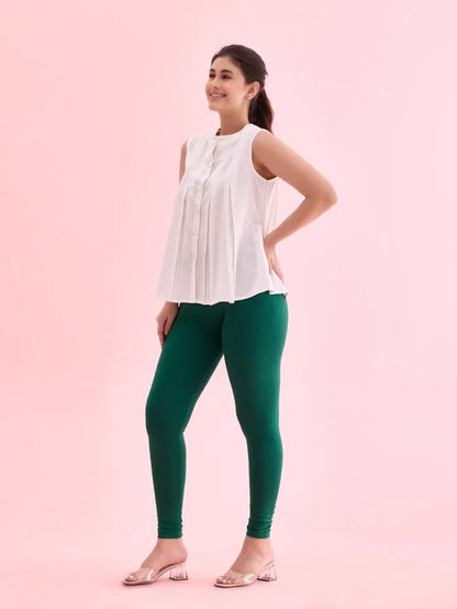 Go Colors Bottle Green Cotton Stretch Ankle Length Leggings