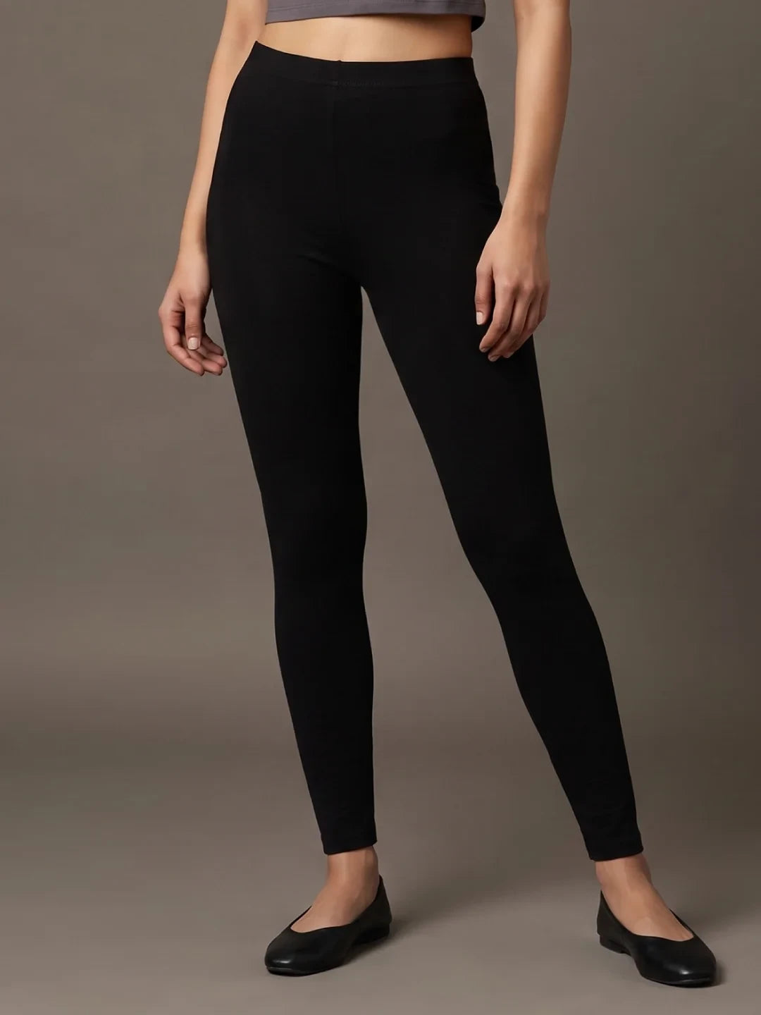 Go Colors Black Cotton Stretch Ankle Length Leggings