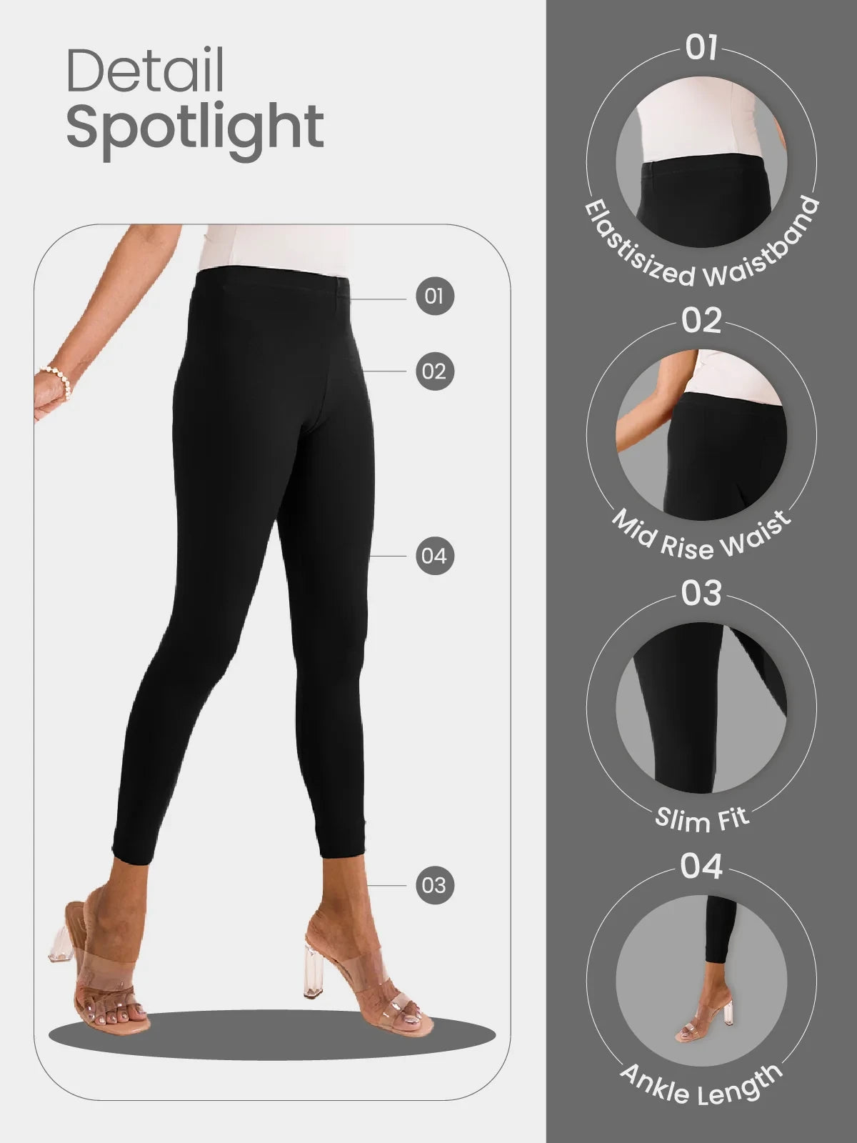Go Colors Black Cotton Stretch Ankle Length Leggings