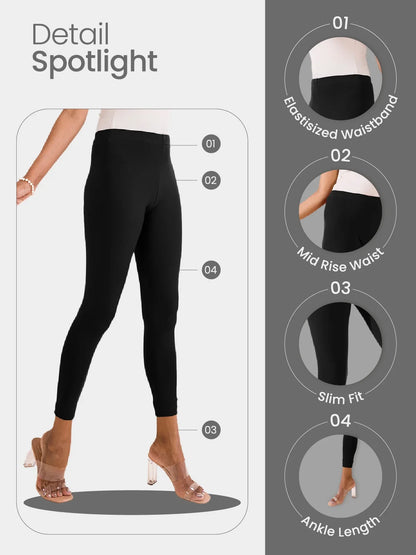 Go Colors Black Cotton Stretch Ankle Length Leggings