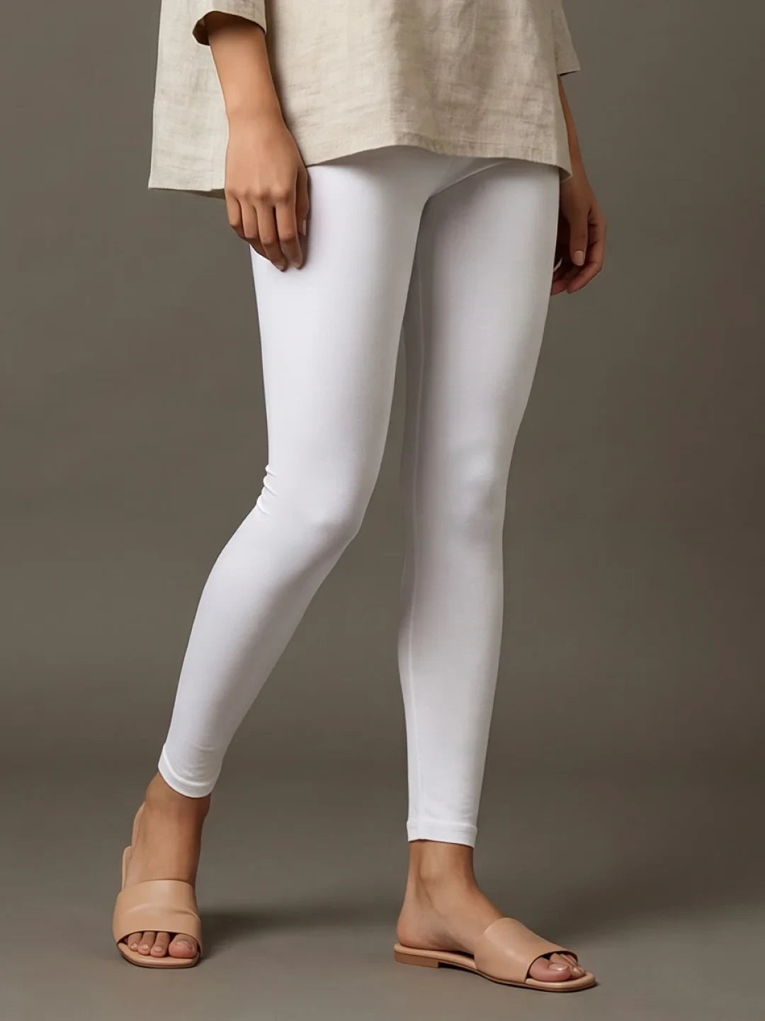 Go Colors White Cotton Stretch Ankle Length Leggings