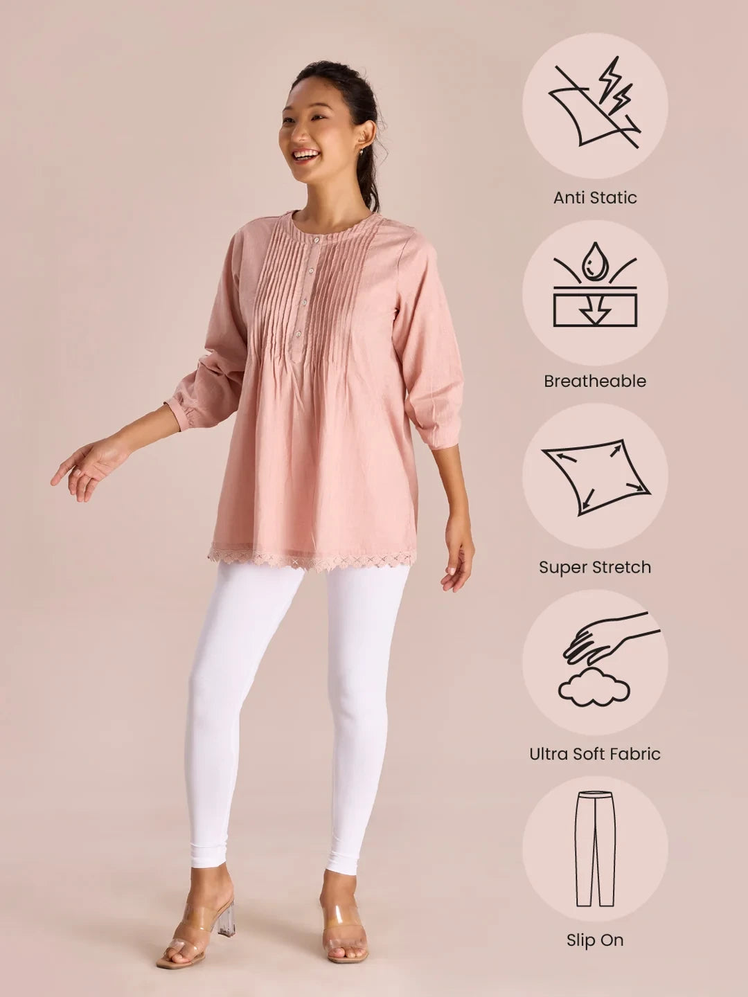 Go Colors White Cotton Stretch Ankle Length Leggings
