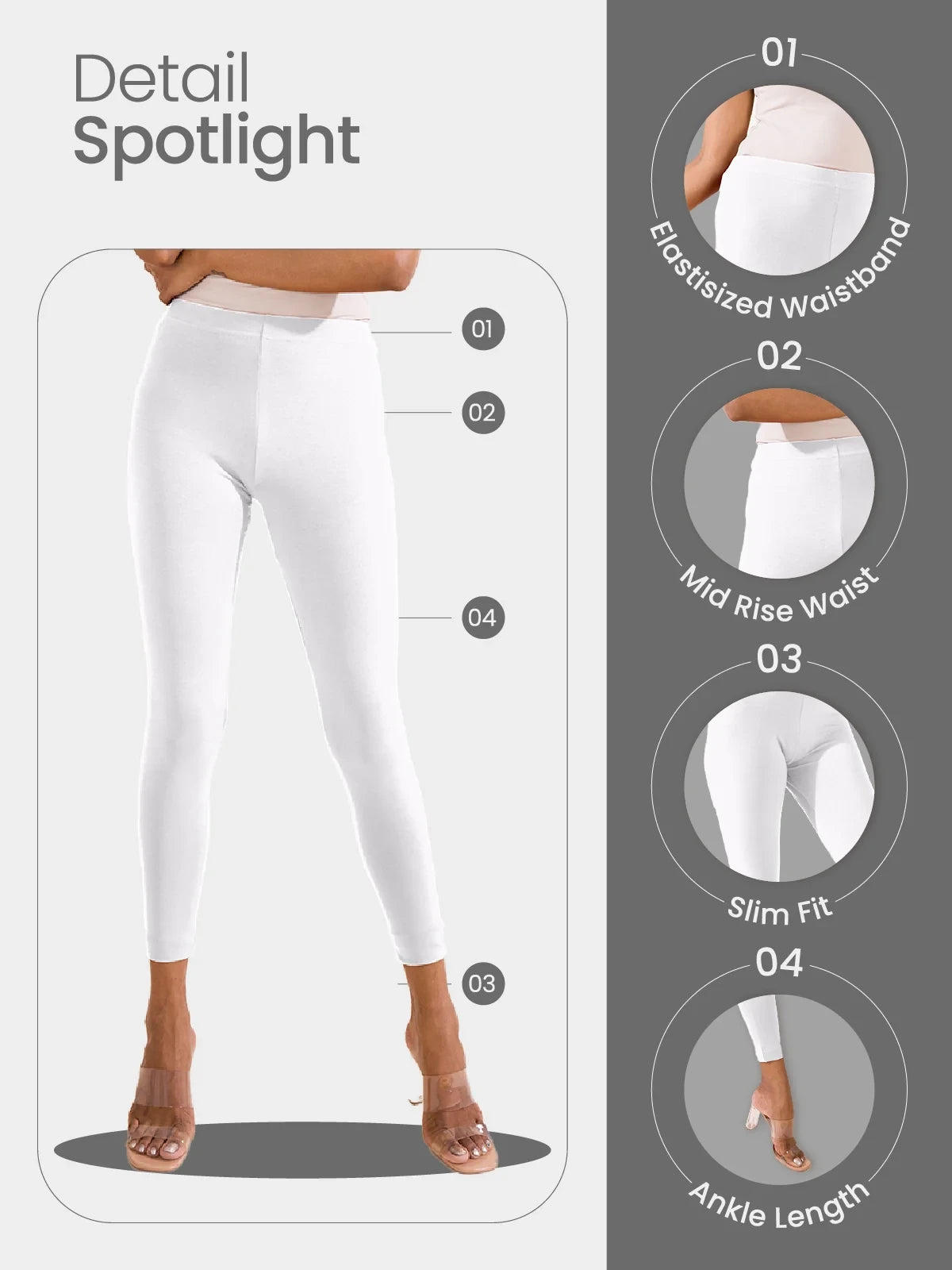 Go Colors White Cotton Stretch Ankle Length Leggings