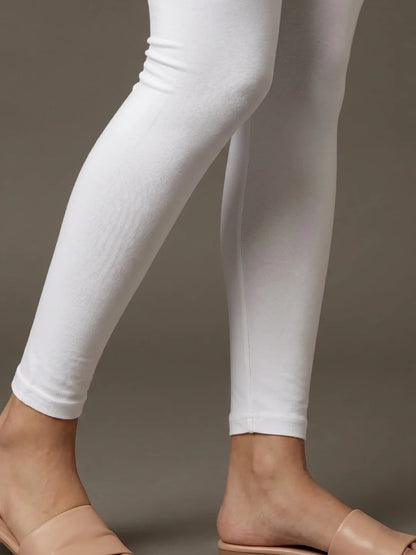 Go Colors White Cotton Stretch Ankle Length Leggings