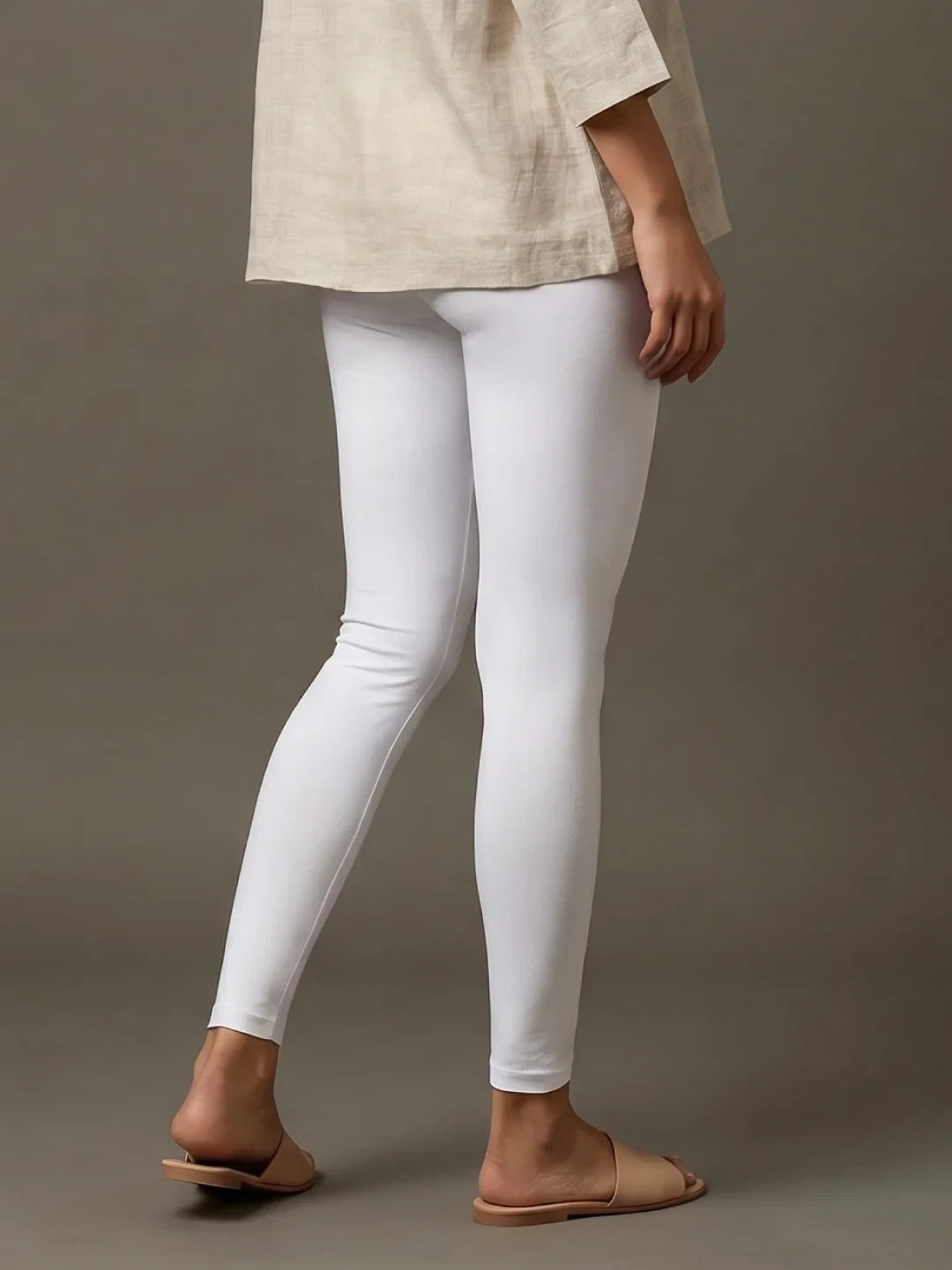 Go Colors White Cotton Stretch Ankle Length Leggings