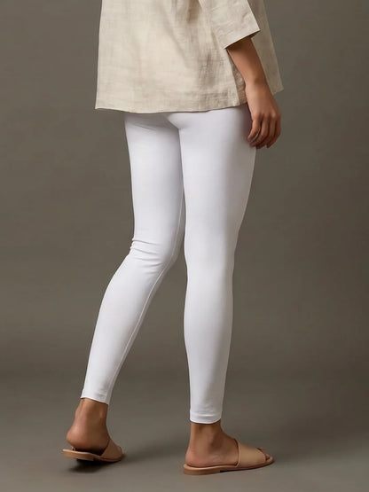 Go Colors White Cotton Stretch Ankle Length Leggings