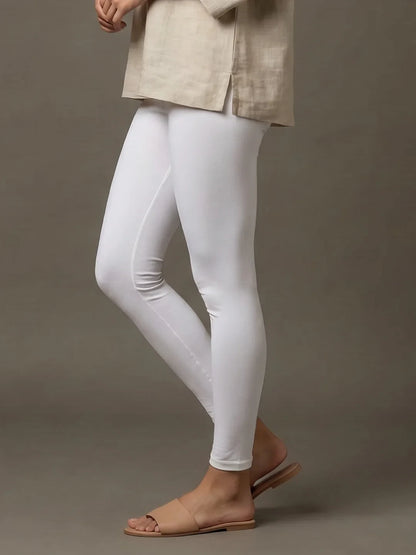 Go Colors White Cotton Stretch Ankle Length Leggings