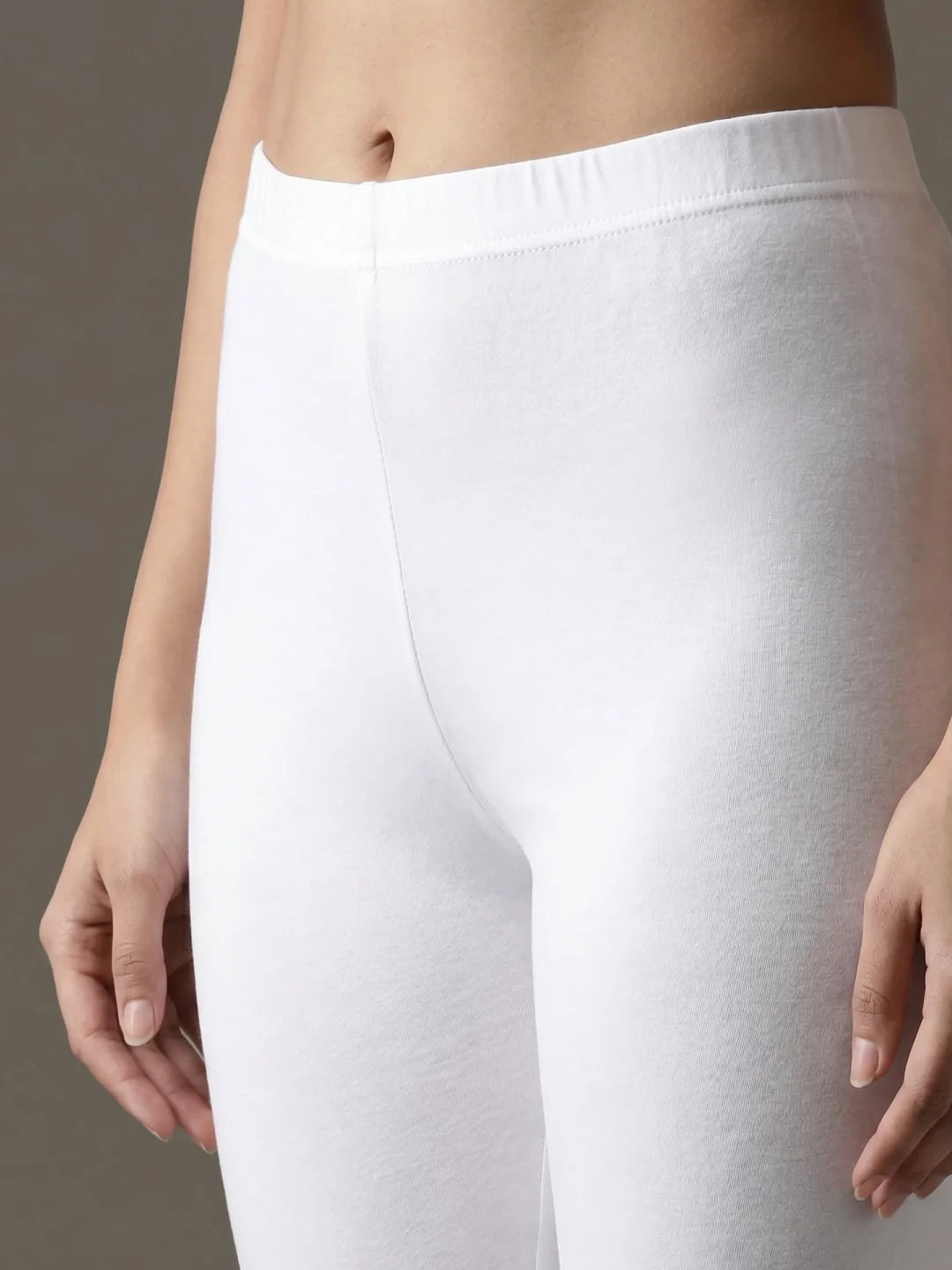 Go Colors White Cotton Stretch Ankle Length Leggings