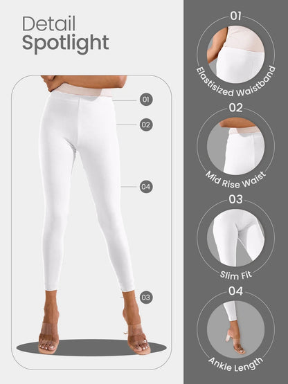 Go Colors Ecru Cotton Stretch Ankle Length Leggings