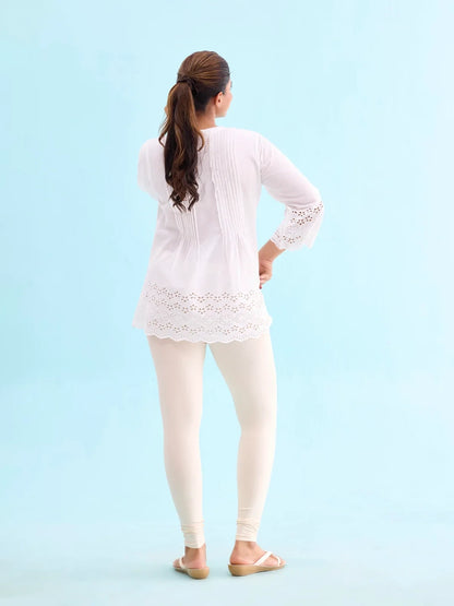 Go Colors Ecru Cotton Stretch Ankle Length Leggings
