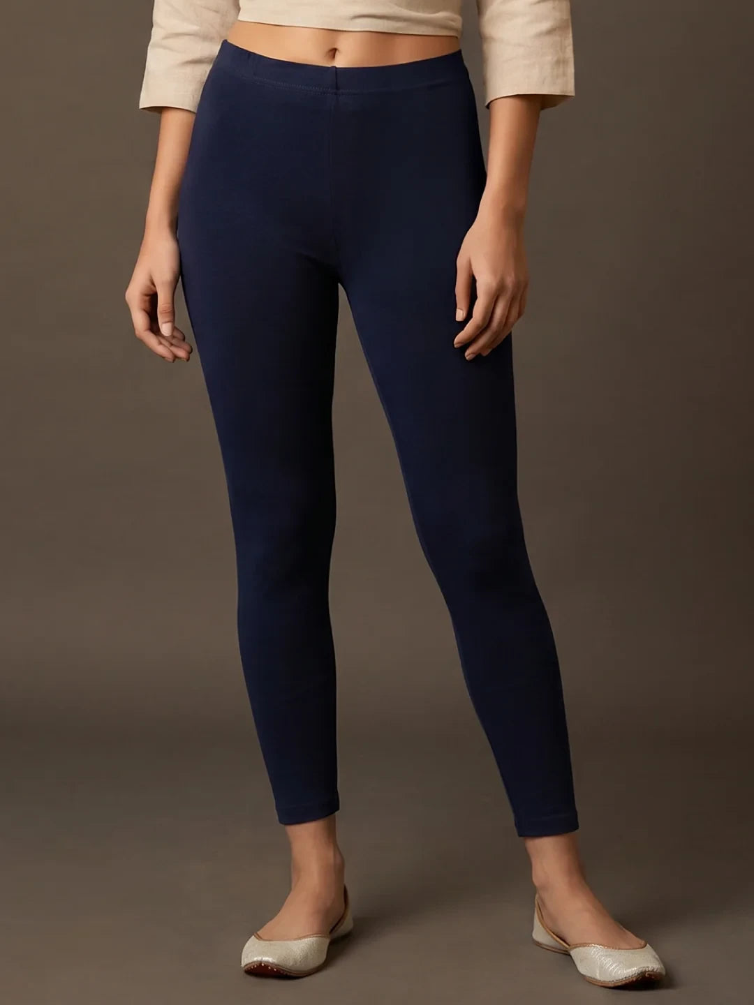 Go Colors Navy Cotton Stretch Ankle Length Leggings