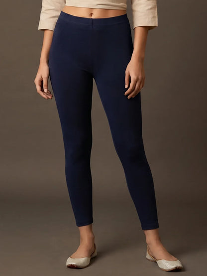 Go Colors Navy Cotton Stretch Ankle Length Leggings