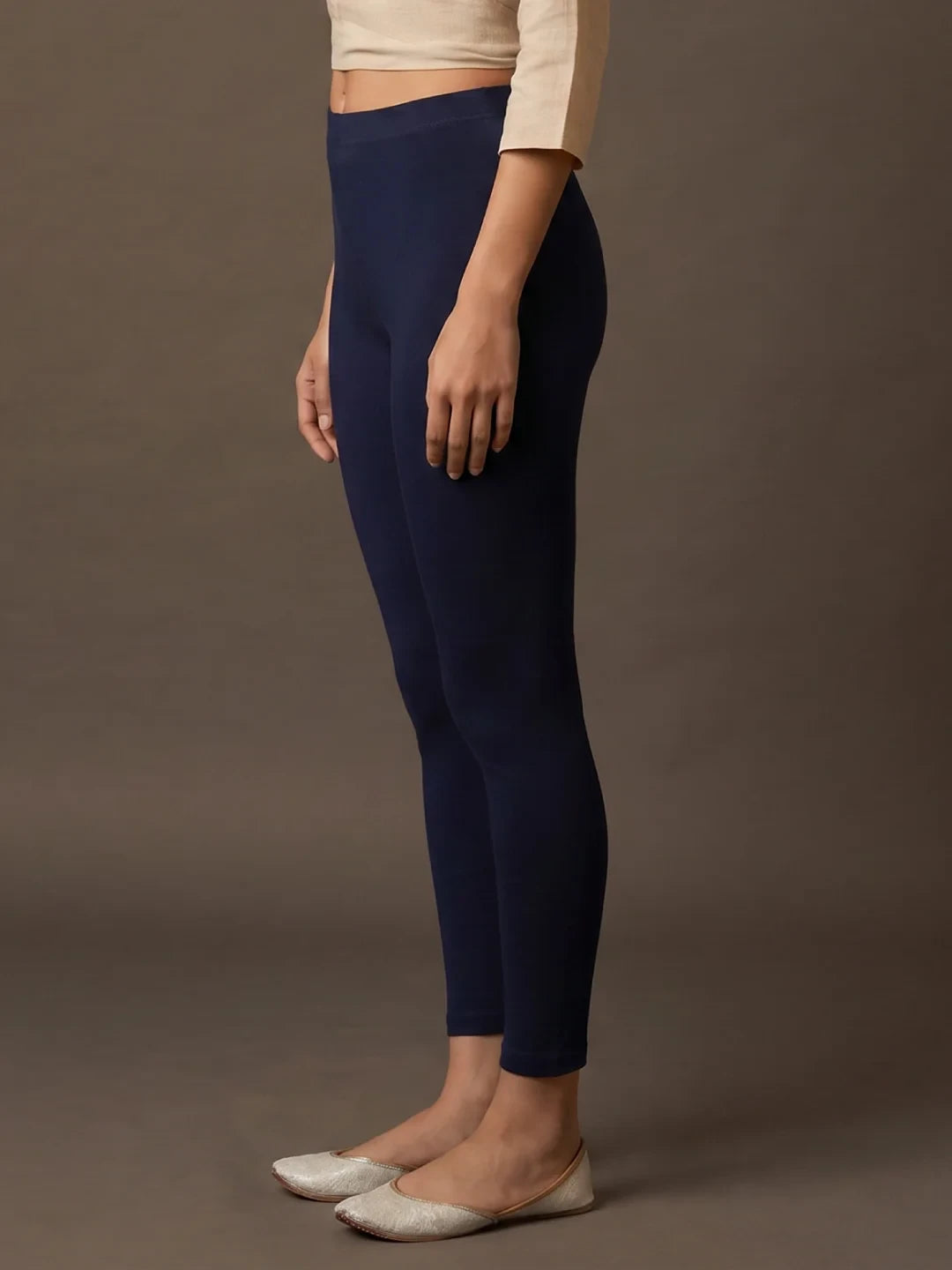 Go Colors Navy Cotton Stretch Ankle Length Leggings