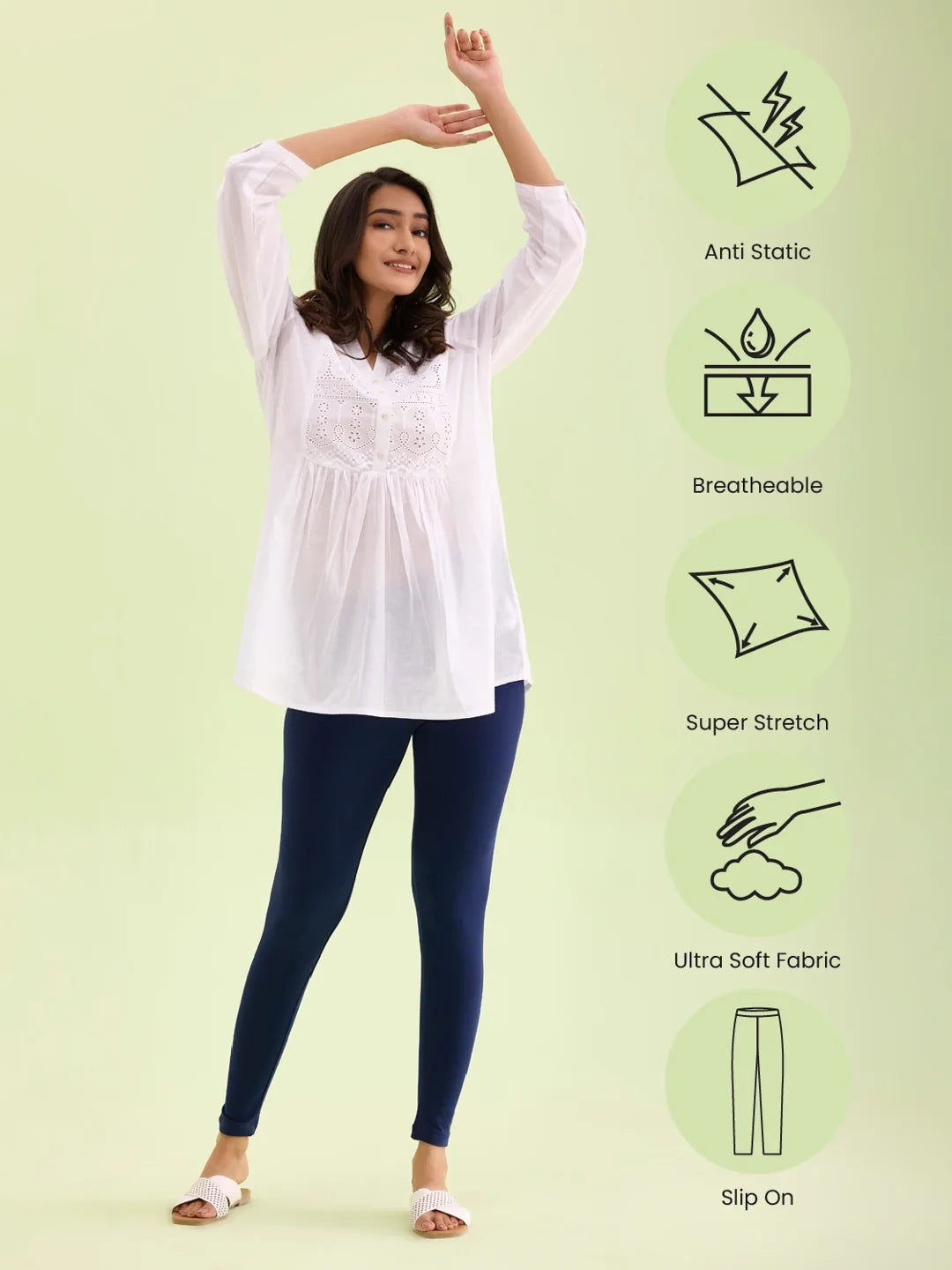 Go Colors Navy Cotton Stretch Ankle Length Leggings