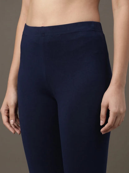 Go Colors Navy Cotton Stretch Ankle Length Leggings