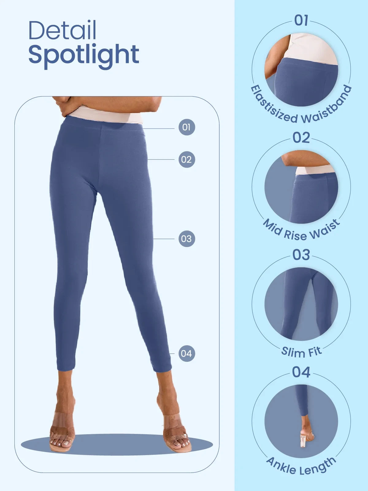Go Colors Navy Cotton Stretch Ankle Length Leggings