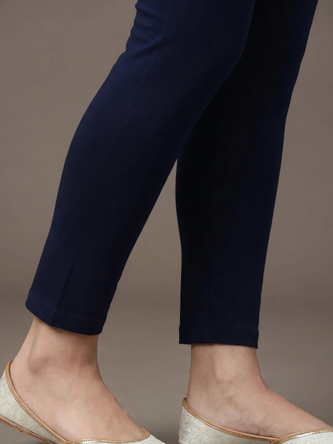 Go Colors Navy Cotton Stretch Ankle Length Leggings
