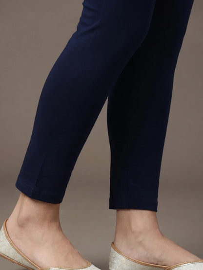 Go Colors Navy Cotton Stretch Ankle Length Leggings